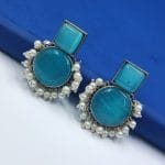 Monalisa Stone Silver Replica Stud Earrings - Silver Look alike jewelry - "Aqua"
