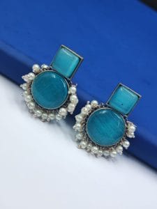 Monalisa Stone Silver Replica Stud Earrings - Silver Look alike jewelry - Color: "Aqua"