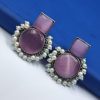Pearl-Work-Monalisa-Stone-Silver-Replica-Stud-Earrings