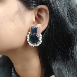 Monalisa Stone Silver Replica Stud Earrings - Silver Look alike Pearl Beads Earring