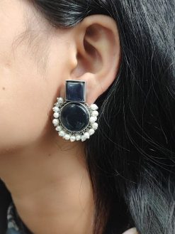 Monalisa Stone Silver Replica Stud Earrings - Silver Look alike Pearl Beads Earring