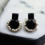 Monalisa Stone Silver Replica Stud Earrings - Silver Look alike jewelry - "Black"