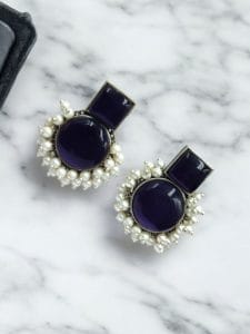 Monalisa Stone Silver Replica Stud Earrings - Silver Look alike jewelry - Color: "Amethyst"