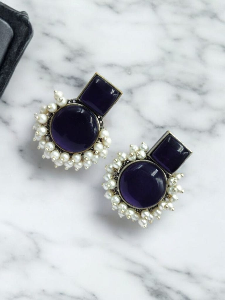 Bulk 672 Monalisa Stone Silver Replica Stud Earrings - Silver Look alike jewelry - "Amethyst"