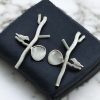 Antique Silver Replica Bird Earrings - Monalisa Stone Stud Casual Earring