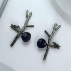 Antique Silver Replica Bird Earrings - Monalisa Stone Stud Casual Earring