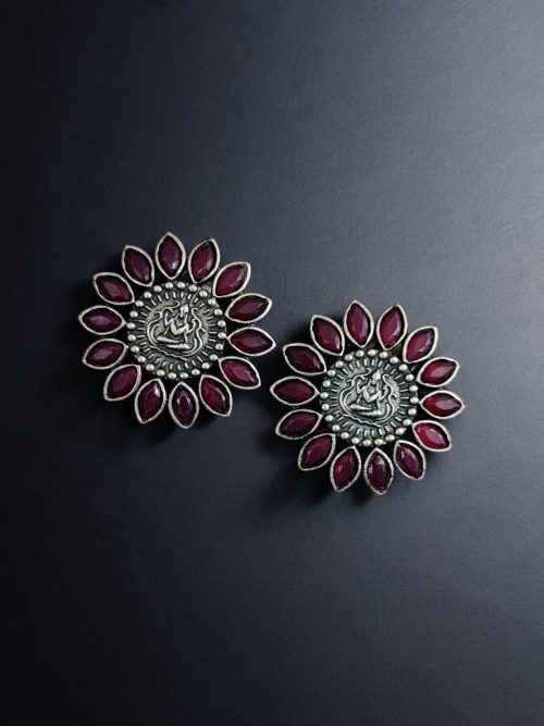 Designer Spiritual Earrings - Oxidised Replica Stud Earrings For Girls