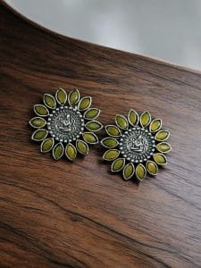 Designer Spiritual Earrings - Best Oxidised Replica Stud Earring For Girls - Color: "Yellow"