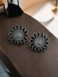 Designer Spiritual Earrings - Best Oxidised Replica Stud Earring For Girls - Color: "Black"