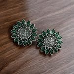 Designer Spiritual Earrings - Best Oxidised Replica Stud Earring For Girls - "Green"