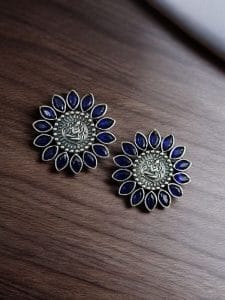 Designer Spiritual Earrings - Best Oxidised Replica Stud Earring For Girls - Color: "Blue"