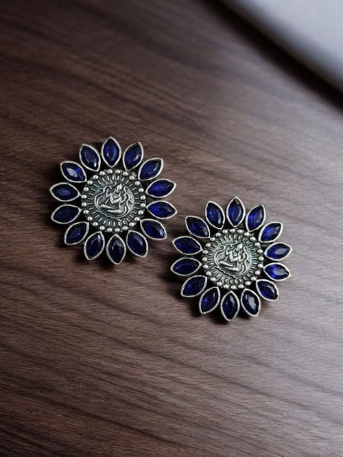 Designer Spiritual Earrings - Oxidised Replica Stud Earrings For Girls