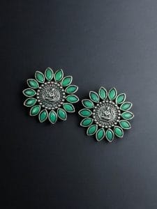 Designer Spiritual Earrings - Best Oxidised Replica Stud Earring For Girls - Color: "Mint"