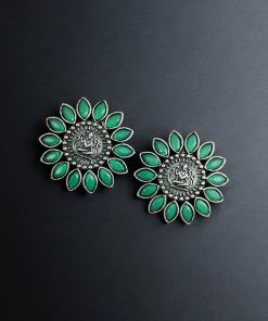 Designer Spiritual Earrings - Oxidised Replica Stud Earrings For Girls