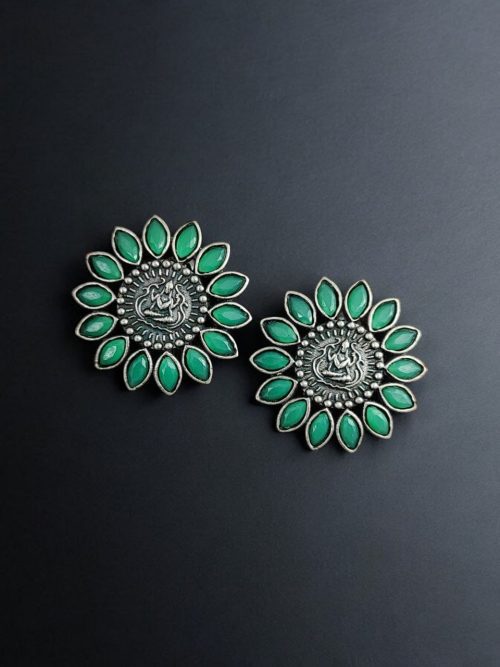 Designer Spiritual Earrings - Oxidised Replica Stud Earrings For Girls