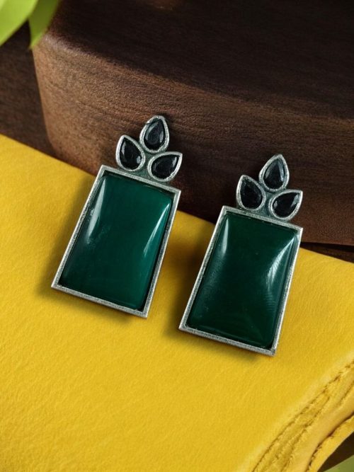 Premium Quality Monalisa Stone Jewellery - Oxidised Silver Replica Stone Stud Earrings - Image 6
