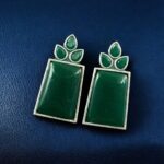 Premium Quality Monalisa Stone Jewellery - Oxidised Silver Replica Stone Stud Earrings - "Green"