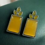 Premium Quality Monalisa Stone Jewellery - Oxidised Silver Replica Stone Stud Earrings - "Yellow"