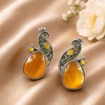 Bulk 20 Jaipuri Oxidised Silver Replica Peacock Earrings With Perfect Monalisa Stone and Pearl Work - "Yellow"