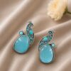 Jaipuri-Oxidised-Silver-Replica-Peacock-Earrings-With-Monalisa-Stone-and-Pearl-Work