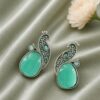 Jaipuri-Oxidised-Silver-Replica-Peacock-Earrings-With-Monalisa-Stone-and-Pearl-Work