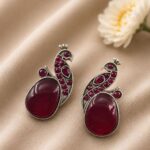Bulk 28 Jaipuri Oxidised Silver Replica Peacock Earrings With Perfect Monalisa Stone and Pearl Work - "Red"