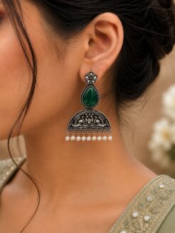 Peacock-Design-Stud-Earrings-Silver-Look-alike