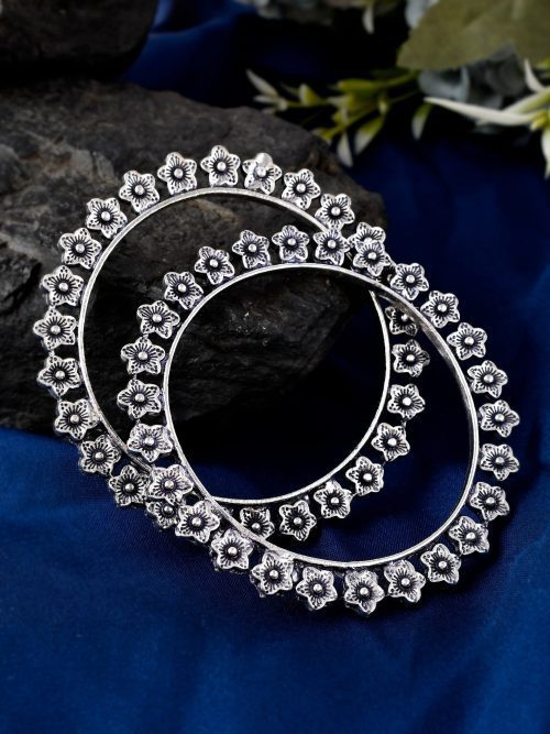 Flower-German-Silver-Oxidised-Bangle