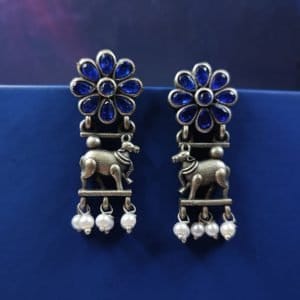 Traditional-Nandi-Earrings-Oxidised-Silver-Replica-Stud