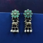 Traditional Nandi Earrings - Best Oxidised Silver Replica Stud For Girls - "Mint"