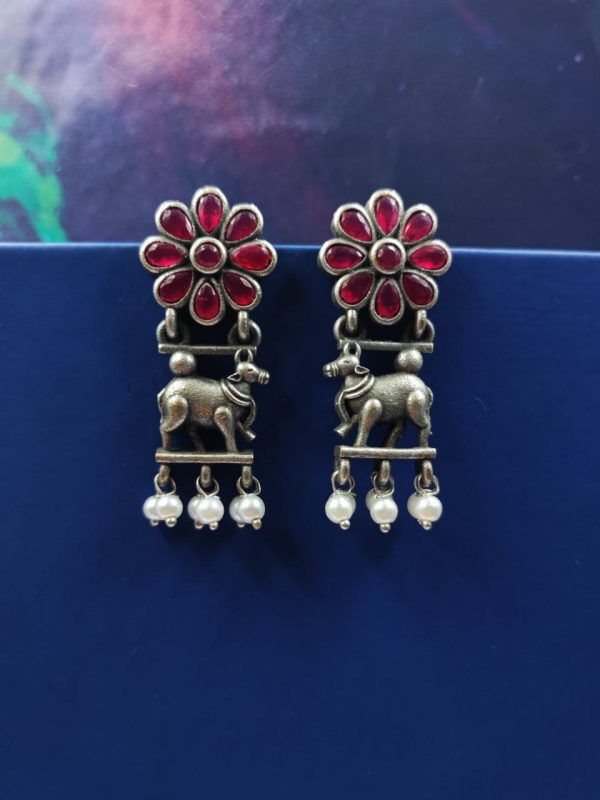 Traditional-Nandi-Earrings-Oxidised-Silver-Replica-Stud