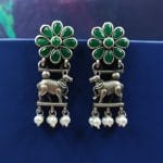 Traditional Nandi Earrings - Best Oxidised Silver Replica Stud For Girls - "Green"