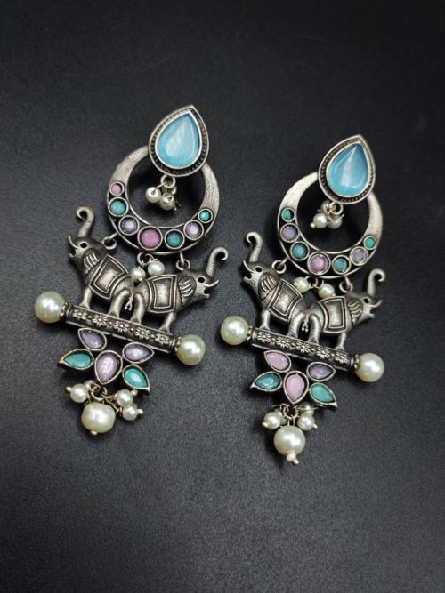 Premium-Quality-Elephant-Design-Silver-Replica-Earrings