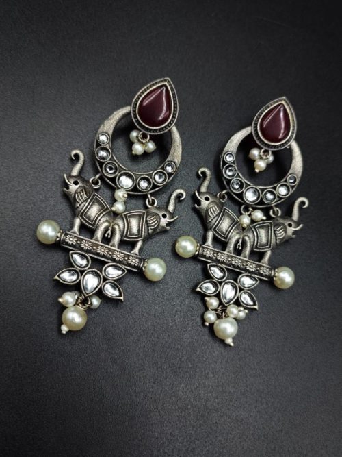 Premium-Quality-Elephant-Design-Silver-Replica-Earrings