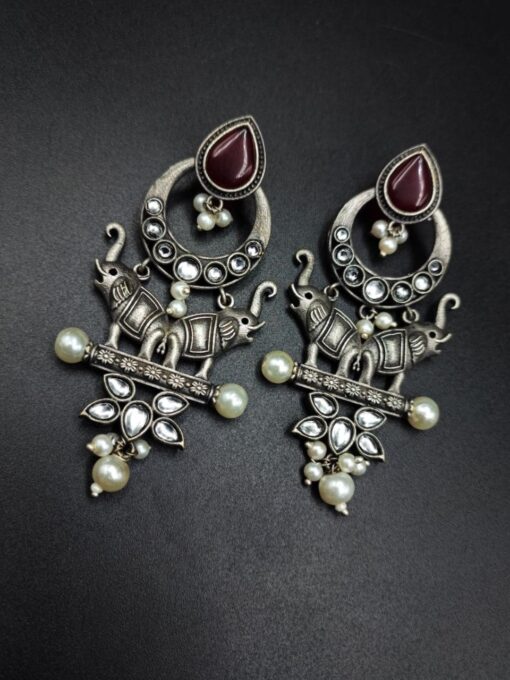Premium-Quality-Elephant-Design-Silver-Replica-Earrings