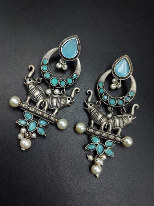 Premium-Quality-Elephant-Design-Silver-Replica-Earrings