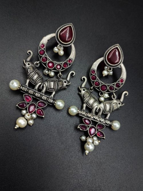 Premium-Quality-Elephant-Design-Silver-Replica-Earrings