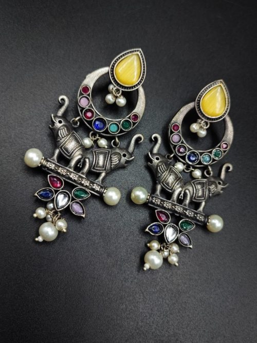 Premium-Quality-Elephant-Design-Silver-Replica-Earrings