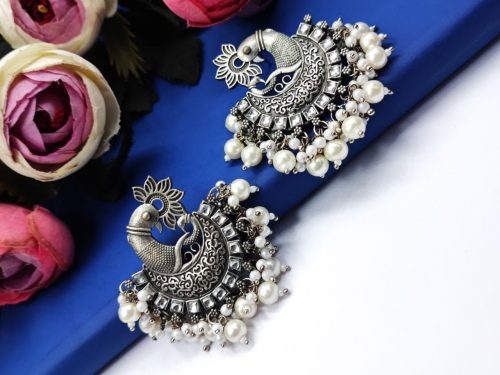 -Silver-Replica-Peacock-High-Quality-Dangler-Earrings