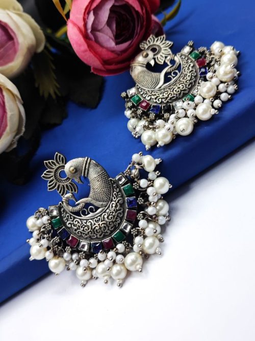 -Silver-Replica-Peacock-High-Quality-Dangler-Earrings