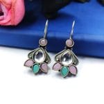 Designer Oxidised Stone Work Hook Earrings - Best Daily Wear Earrings
