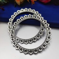Flower-German-Silver-Oxidised-Bangle