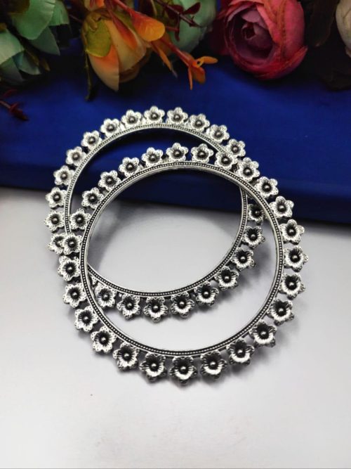 Flower-German-Silver-Oxidised-Bangle