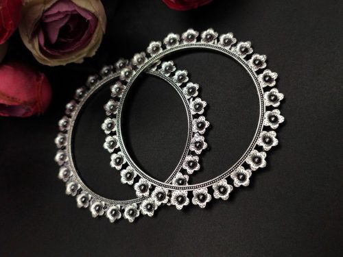 Flower-German-Silver-Oxidised-Bangle
