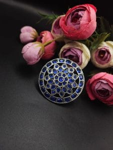 Antique Silver Replica Stone Work Adjustable Rings For Girls - Color: "Blue"