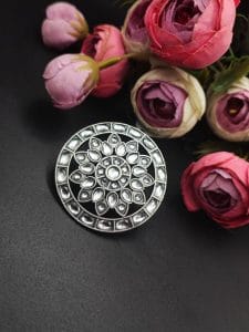 Antique Silver Replica Stone Work Adjustable Rings For Girls - Color: "White"