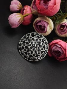 Antique Silver Replica Stone Work Adjustable Rings For Girls - Color: "Black"