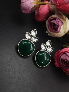 Premium Quality Monalisa Silver Replica Stud Earrings - Color: "Green"