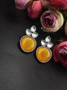 Premium Quality Monalisa Silver Replica Stud Earrings - Color: "Yellow"