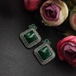 Designer Stud Earrings - Silver Replica Stone with Monalisa Stone - "Green"